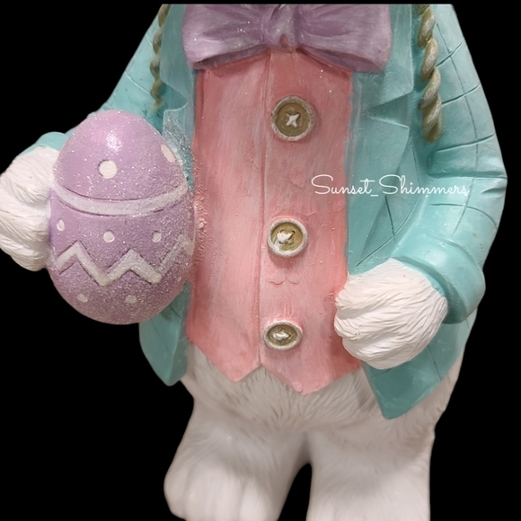 14" Easter Bunny Rabbit w/ Basket of Eggs Pink Pastel Sparkly Spring Decor NEW - Picture 12 of 14